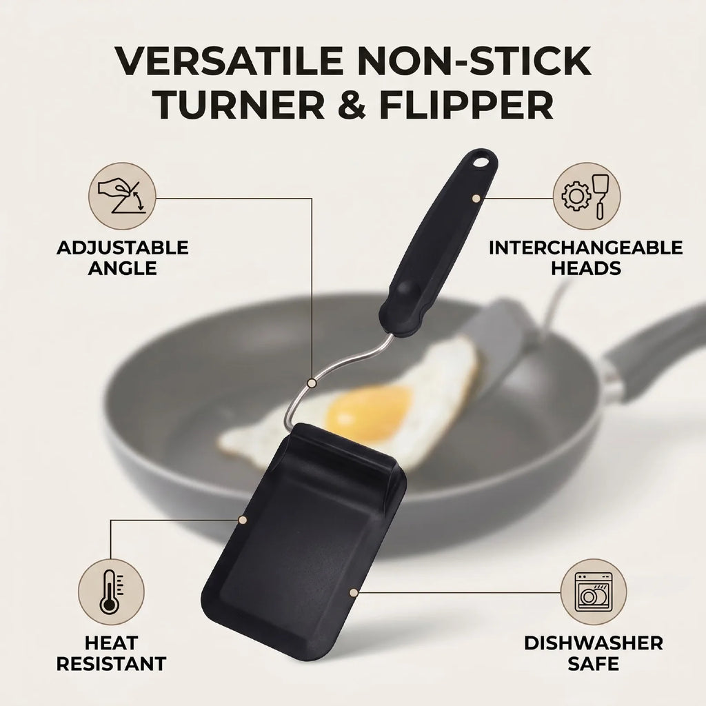 Adjustable Angle Spatula with Swappable Heads PPSU Non Stick Turner and Flipper for Eggs Pancakes Burgers Heat Resistance HIP