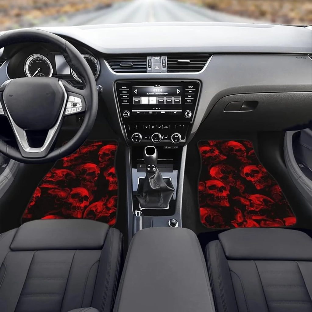 Red Gothic Skull Car Floor Mats Set of 4 – Universal Fit Car Floor Mats HIP