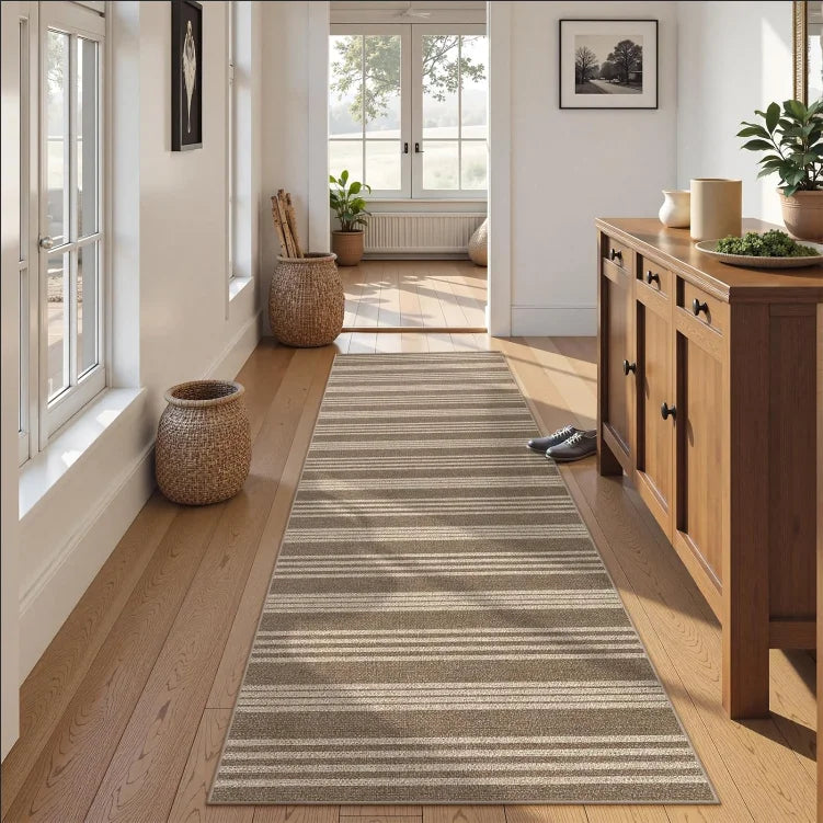 Farmhouse Kitchen Runner Rug – Non-Slip, Easy Clean Striped Kitchen Runner Rug HIP
