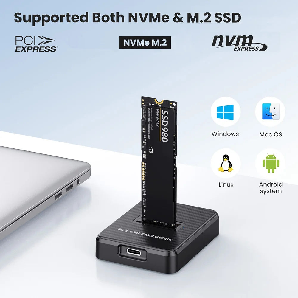 M.2 NVMe & SATA SSD Enclosure | USB-C External Drive Case SSD Enclosure HIP