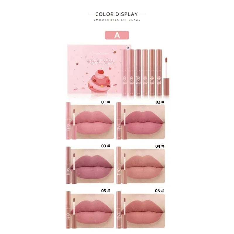Dragon Ranee 6-Color Velvet Matte Lip Gloss Set | Long Lasting Matte Lip Gloss Set HIP