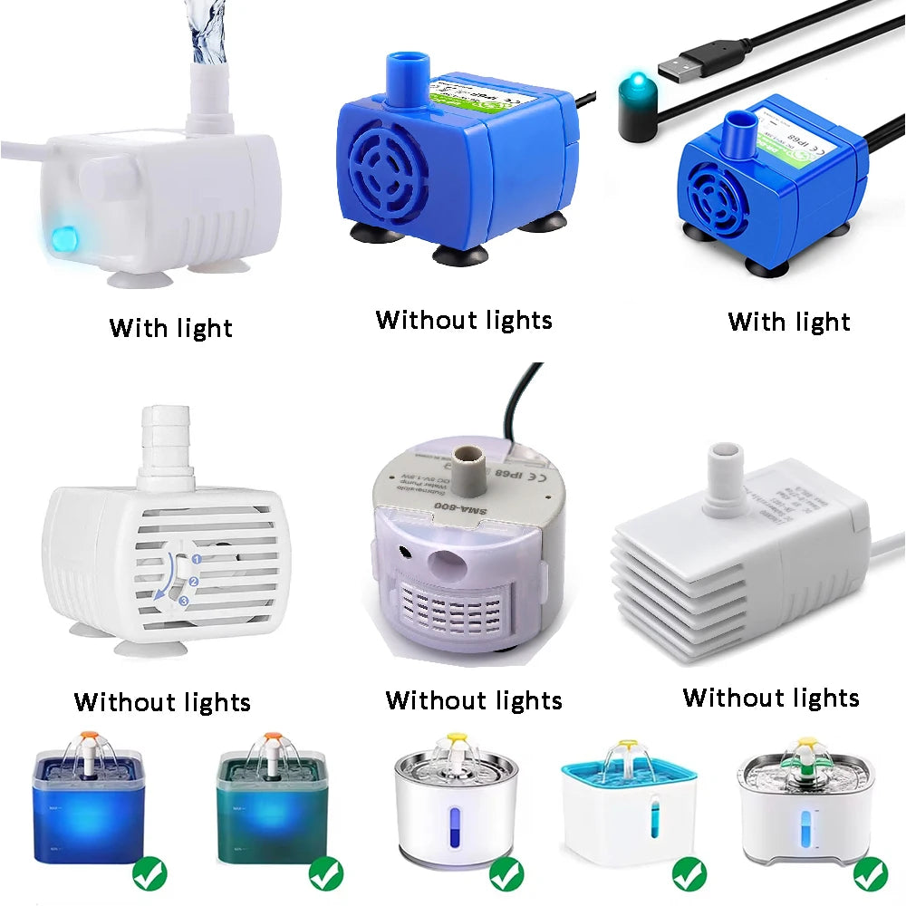 USB Water Pump LED Light Pet Cat Water Fountain Motor Replacement for Cat Flowers Drinking Bowl Dispenser Pet Accessories HIP