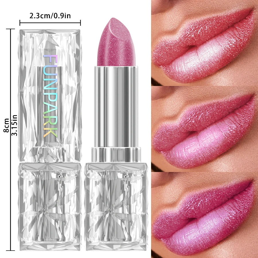 7 Colors Sparkling Metallic Finish Lipstick Hydrating Red Pink Glitter Lip Tint Shine Lip Color Highly Pigmented Lip Makeup Gift HIP