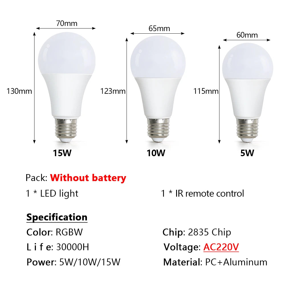 E27 RGBW LED Bulb 5W–15W with IR Remote | Color Changing RGBW LED Bulb HIP