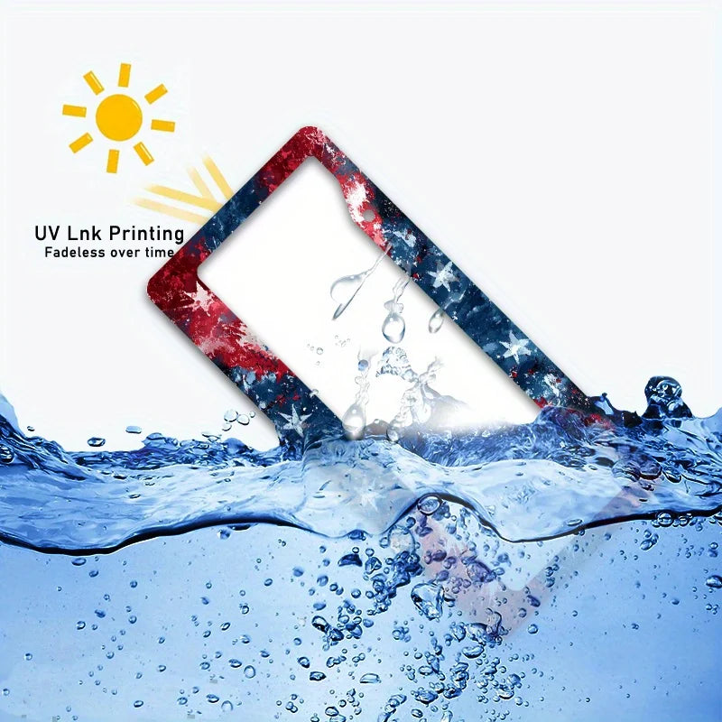 Metal License Plate Frame – Red White & Blue Flag Design License Plate Frame HIP
