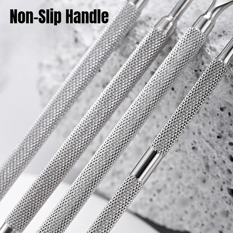 4 Pcs/Set Steel Double-Ended Cuticle Pusher Manicure Tool for Dead Skin Removal Nail Care Art Cleaner All-in-One Manicure Set HIP