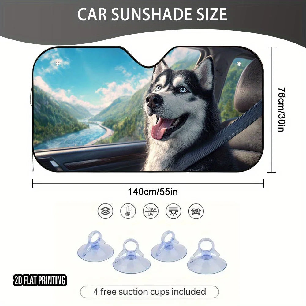 2D Husky Bus Print Foldable Car Windshield Sunshade Car Windshield Sunshade HIP