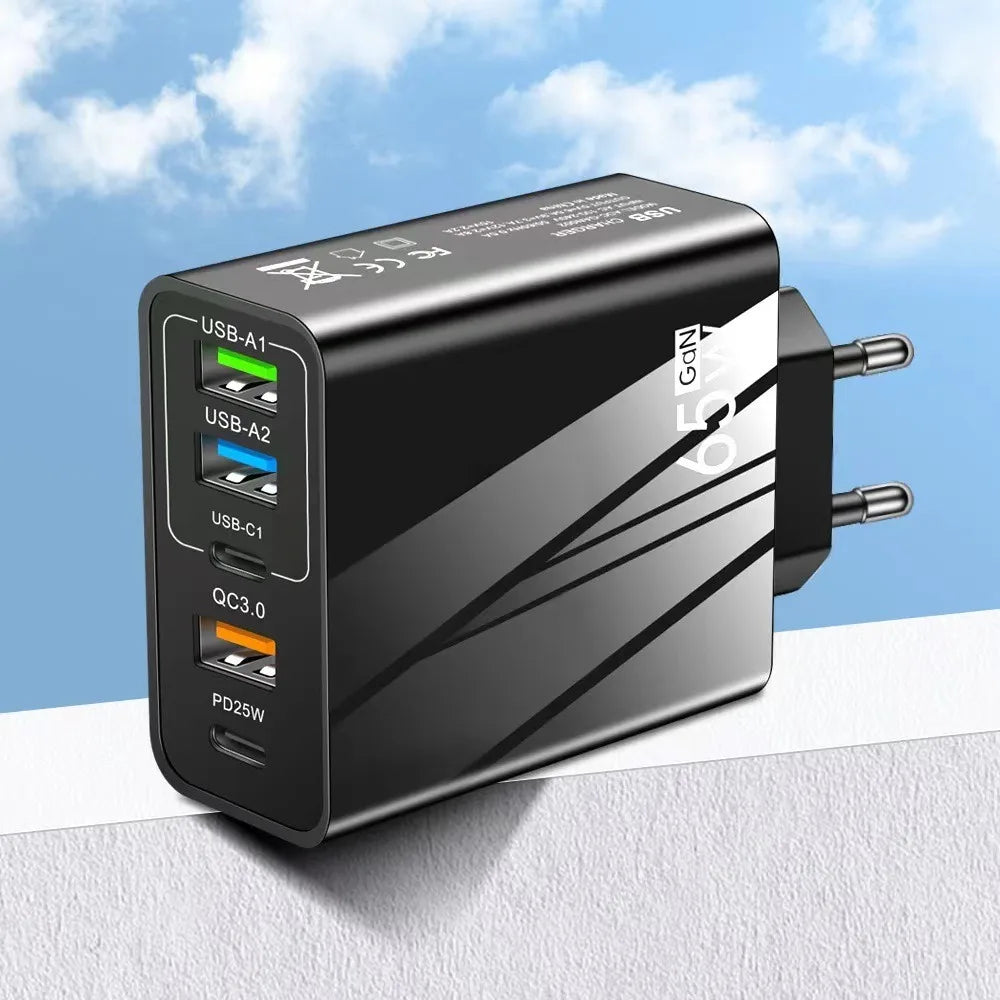 65W USB-C 5-Port Fast Charging Station – EU & UK Plug USB Charging Station HIP