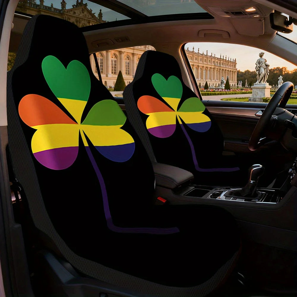 2-Piece Pride Rainbow Shamrock Car Seat Covers | All Seasons Car Seat Covers HIP 1