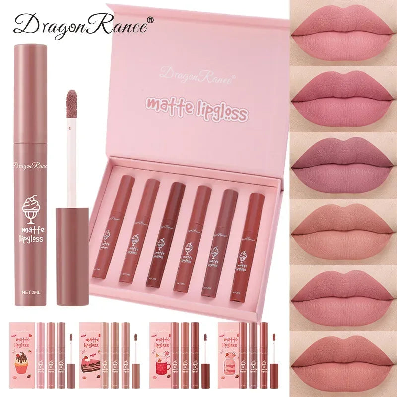 6PC/Set Matte Velvet Lip Gloss Waterproof Long-lasting Liquid Lipstick Cosmetic Beauty Keep 24 Hours Non-stick Cup Makeup Gift HIP