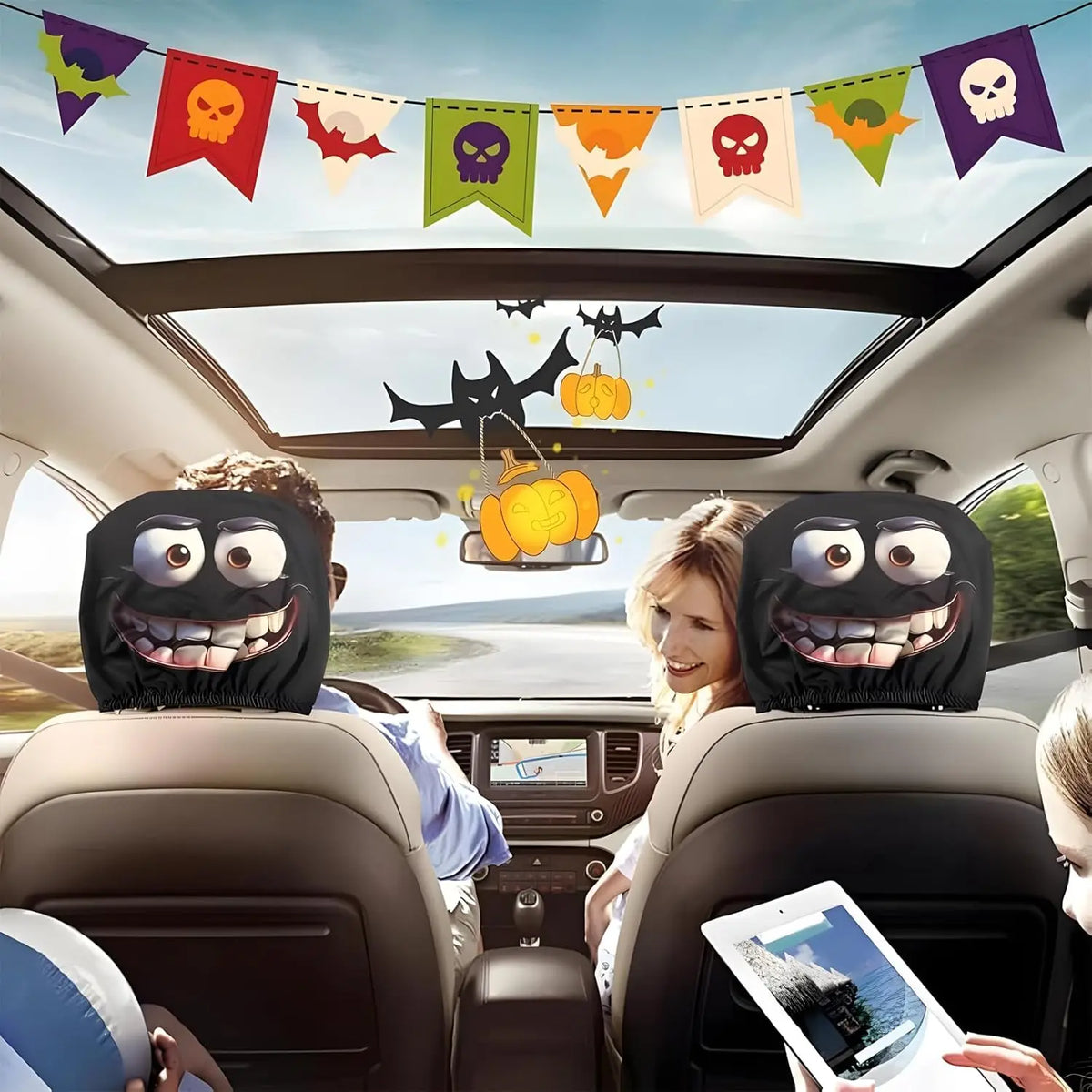 Funny Cartoon Panda Car Headrest Covers – 2pc Double-Sided Car Headrest Cover HIP