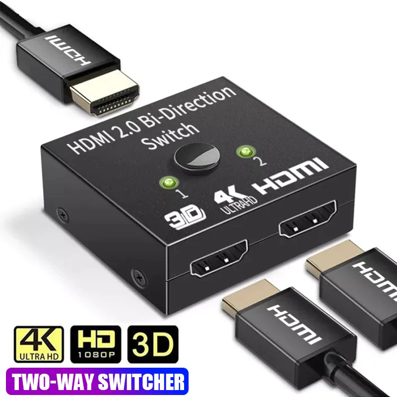 4K HDMI Splitter 2-Port Bidirectional Switch – 1 In 2 Out HDMI Splitter Switch HIP