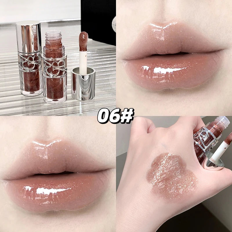 Clear Glass Gray Coffee Shine Lip Gloss Mirror Watery Moisturize Plumper Long Lasting Lip Tint Juicy Lip Oil Gloss Stain Makeup HIP 06