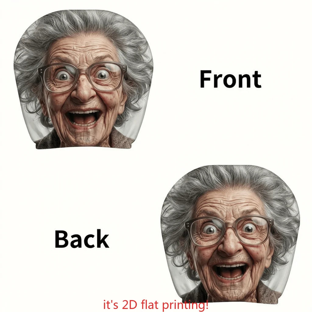 2-Pack Funny Old Lady Glasses Car Headrest Covers | HIP Car Headrest Cover HIP black