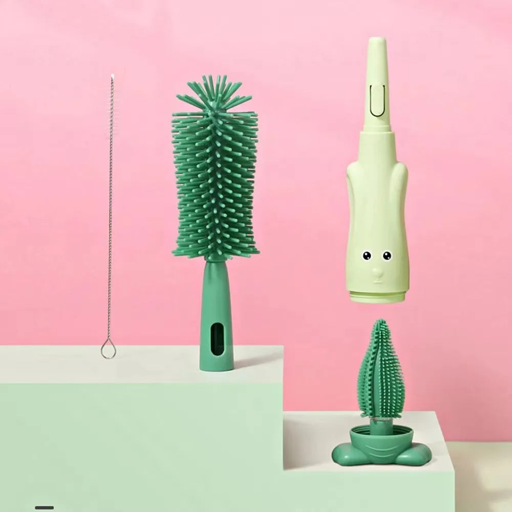 3-in-1 Silicone Baby Bottle Brush Set with Stand & Straw Brush Baby Bottle Brush Set HIP