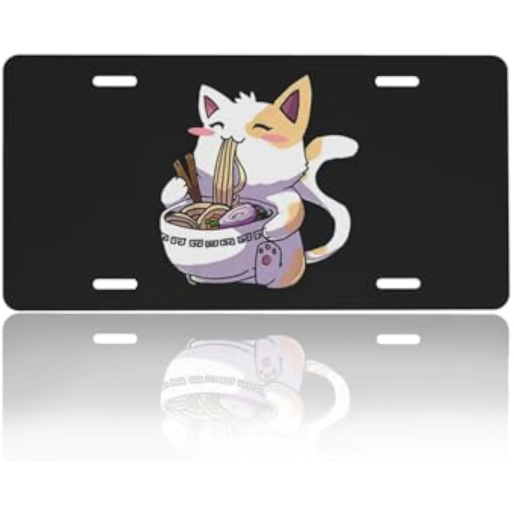 Kawaii Anime Cat Ramen Aluminum Vanity License Plate Cover Vanity License Plate Cover HIP 1