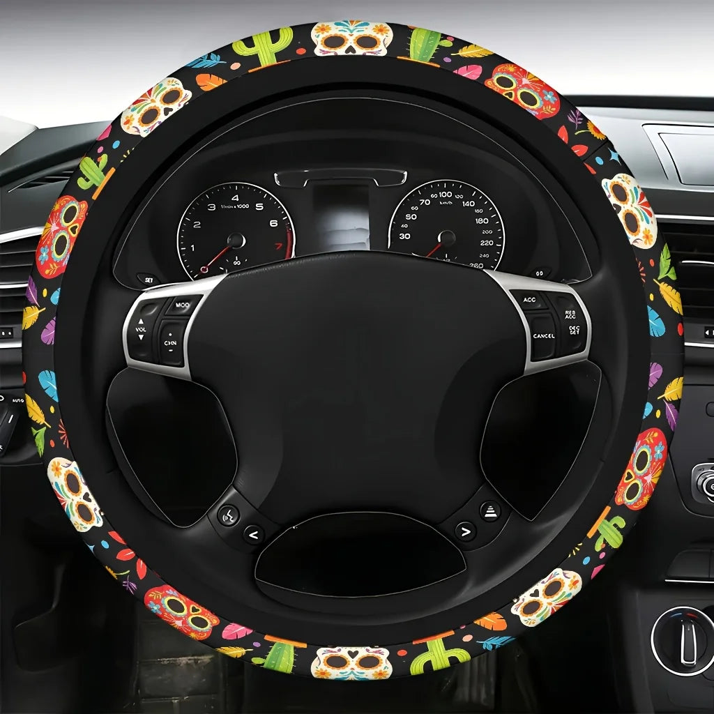 Day of the Dead Skull Cactus Car Steering Wheel Cover Steering Wheel Cover HIP