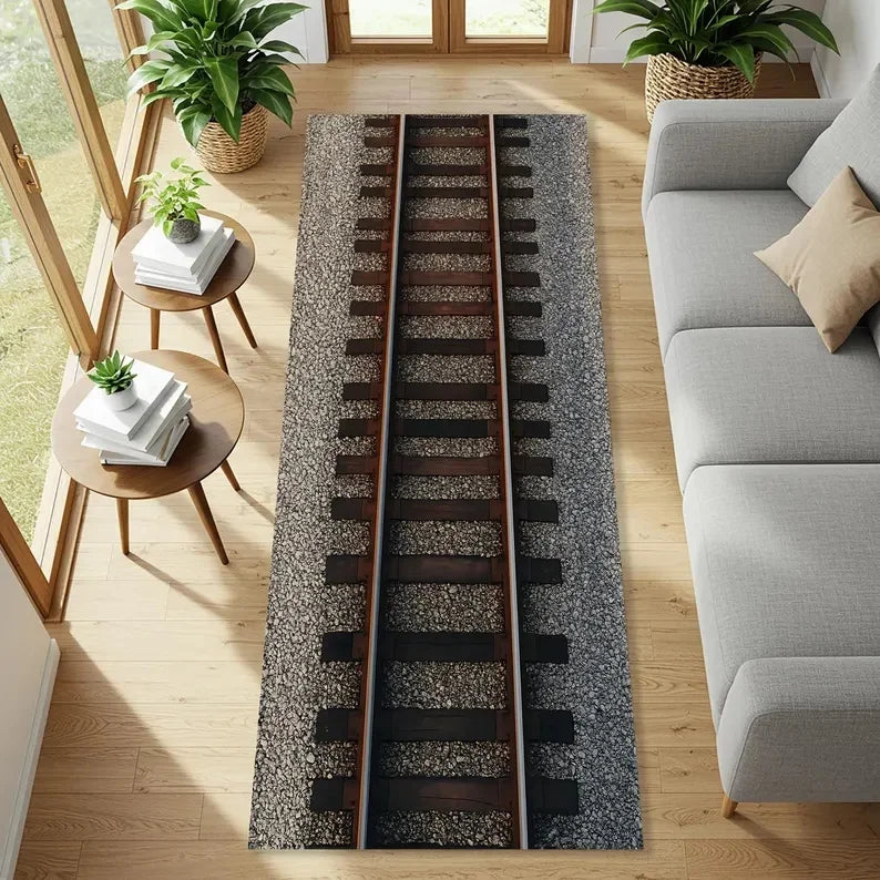 2D Train Track Kids Runner Rug – Anti-Slip Playmat Kids Runner Rug HIP 4 50X150cm-Felt