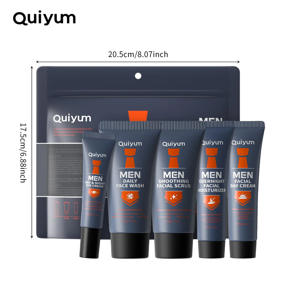 QUIYUM Men's 5-Piece Skincare Kit – Scrub, Wash & Moisturizer Men's Skincare Kit HIP 1