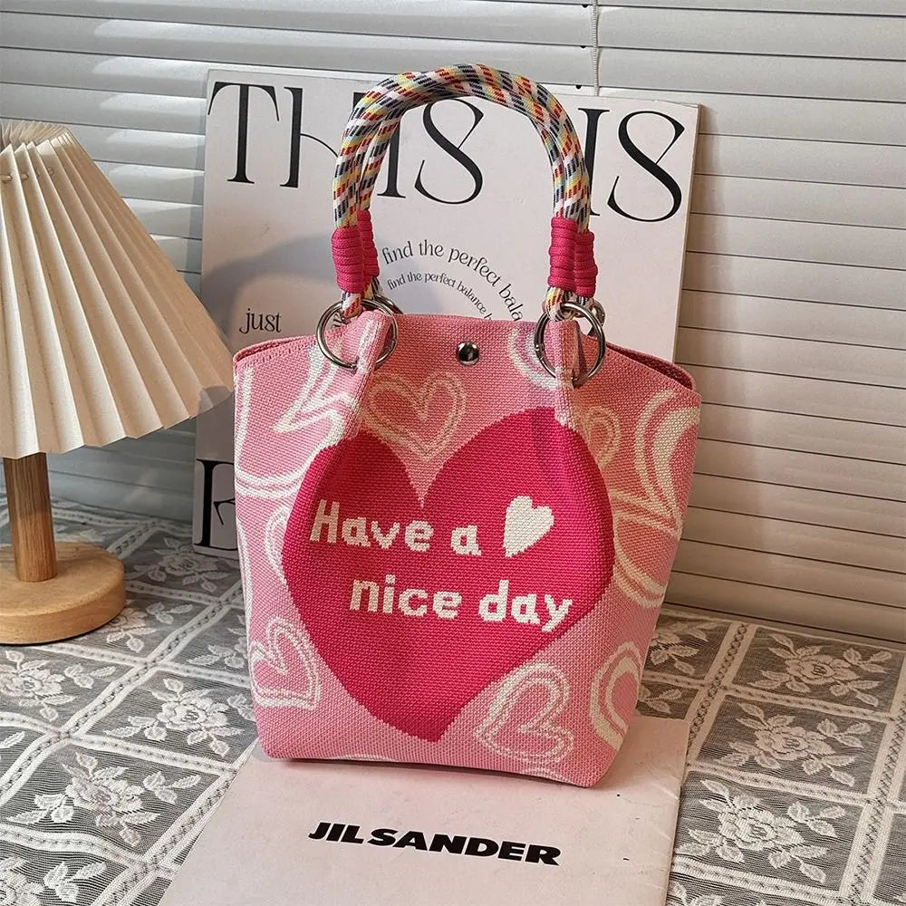 Cartoon Knitted Bucket Bag – Handmade Woven Tote for Women Knitted Bucket Bag HIP
