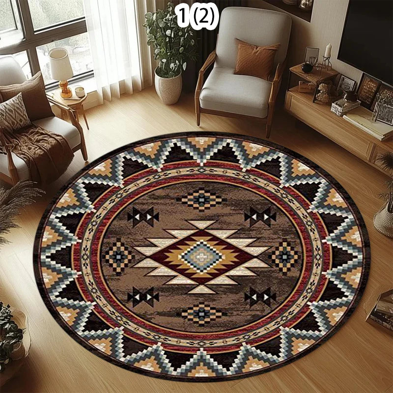 Vintage Bohemian Round Printed Rug – Bedroom & Living Room Round Area Rug HIP