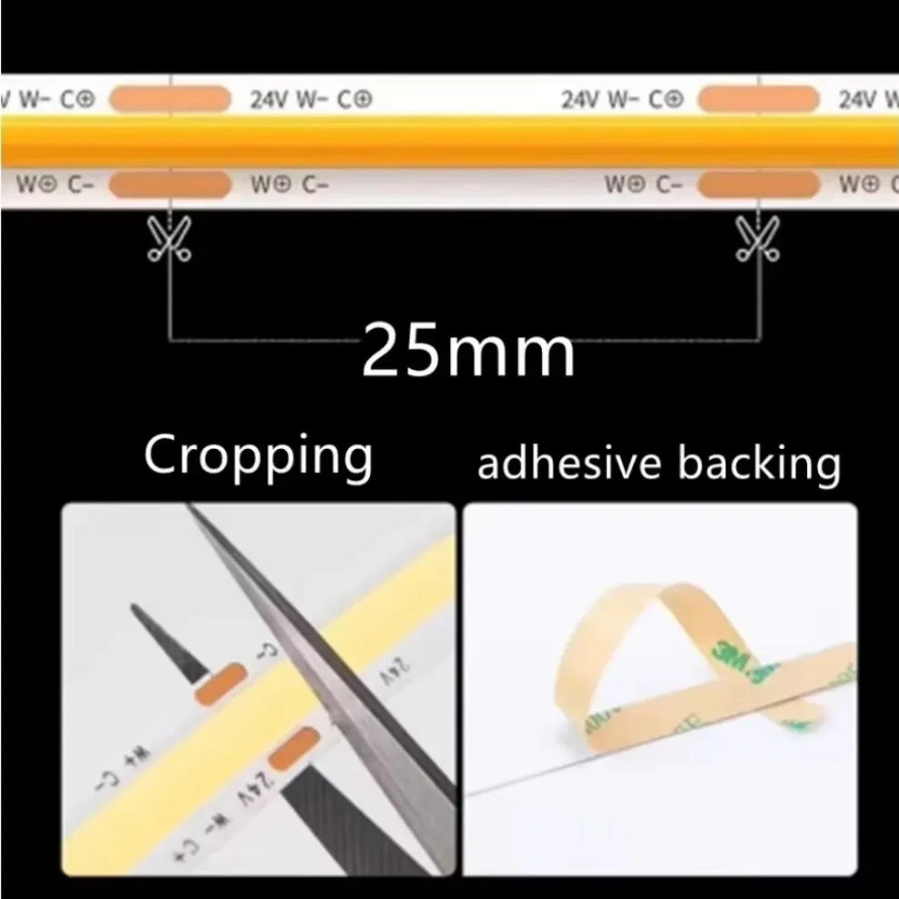 COB LED Strip Light DC24V 480 LEDs/m RA98 Dimmable 3000K–6000K COB LED Strip Light HIP
