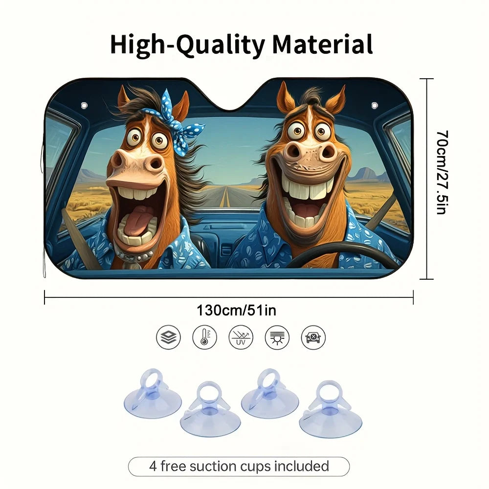 Funny Horses Cartoon Car Sunshade – Universal Windshield Car Sunshade HIP