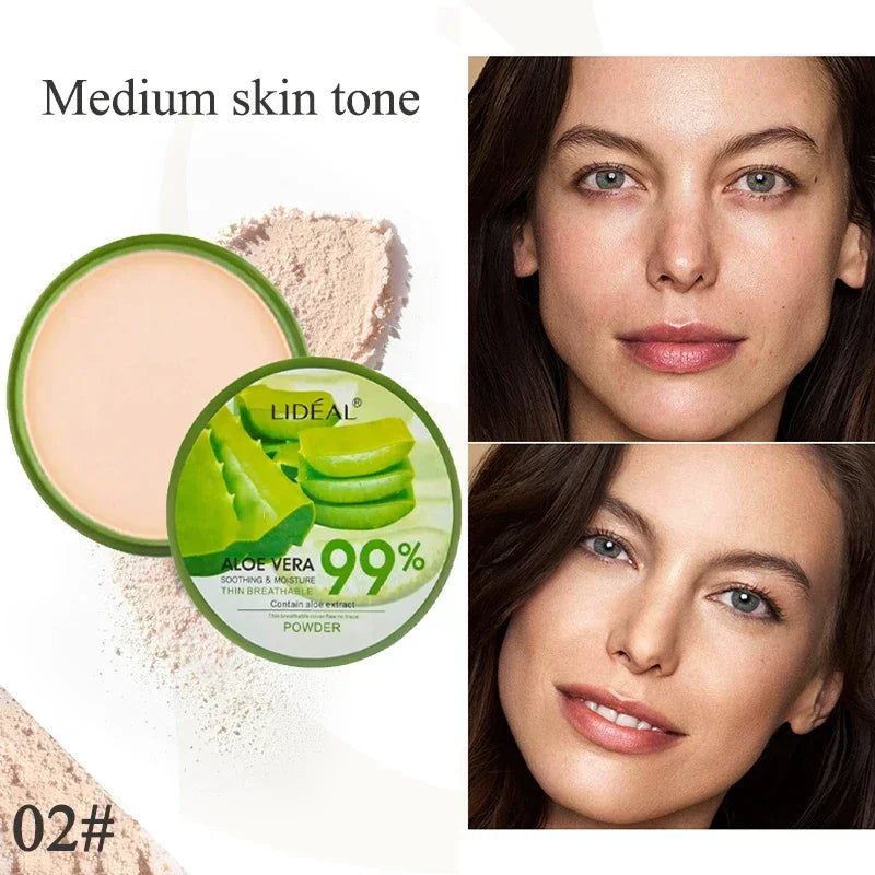 99% Aloe Vera Moisturizer Face Powder Smooth Foundation Pressed Powder Makeup Concealer Pores Cover Whitening Brighten Cosmetics HIP 02 Medium Skin