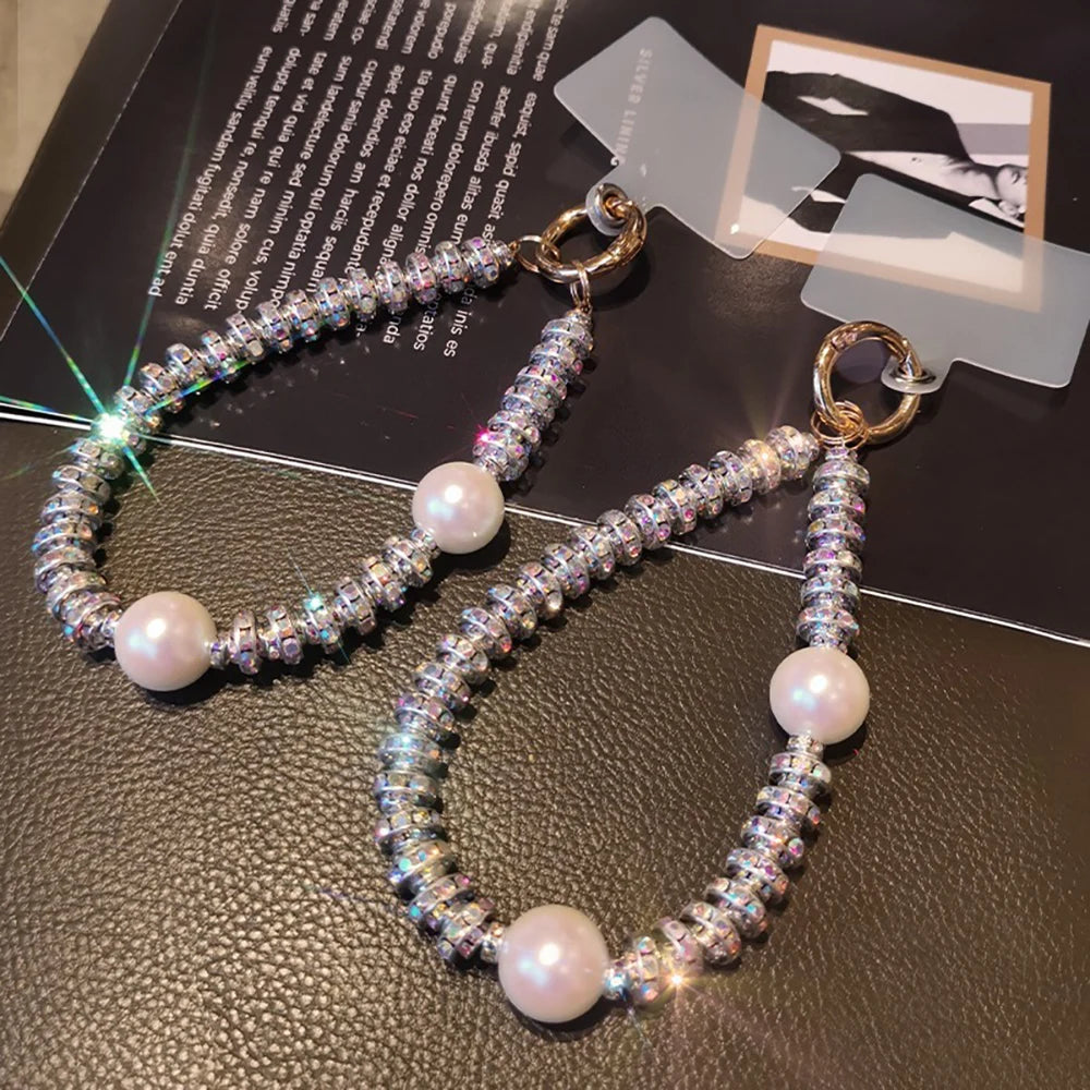 Crystal Pearl Rhinestone Phone Charm Bracelet Wrist Strap Lanyard Phone Charm Bracelet HIP