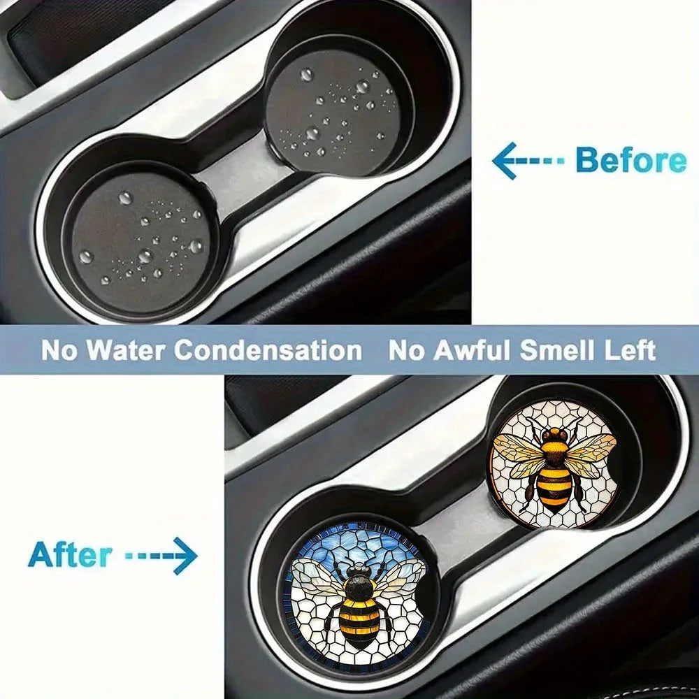 2-Pack Bee Honeycomb Car Cup Holder Coasters – 2D Printed Car Cup Holder Coaster HIP