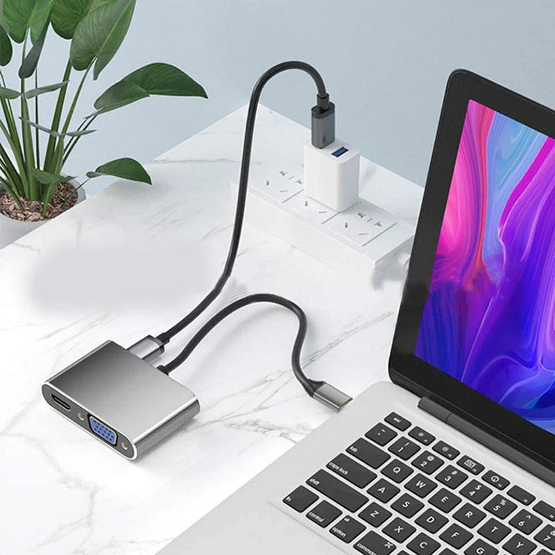 OULLX 5-in-1 USB-C Hub – 4K HDMI, VGA, USB 3.0 & PD Adapter USB-C Multiport Hub HIP