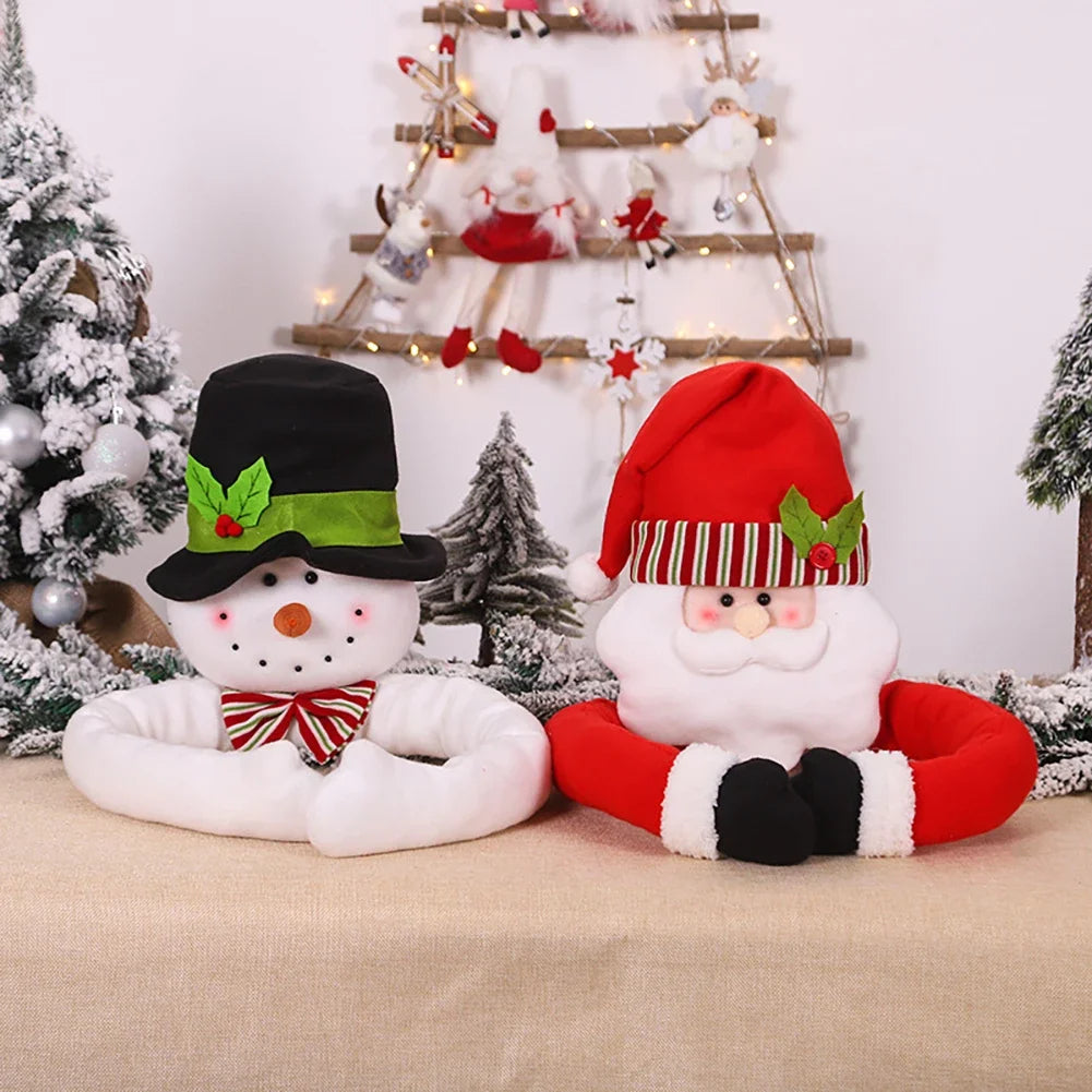Santa Snowman Christmas Tree Topper Ornament Hugging Tree Crown Funny Gift Idea Scene Setter Decor HIP