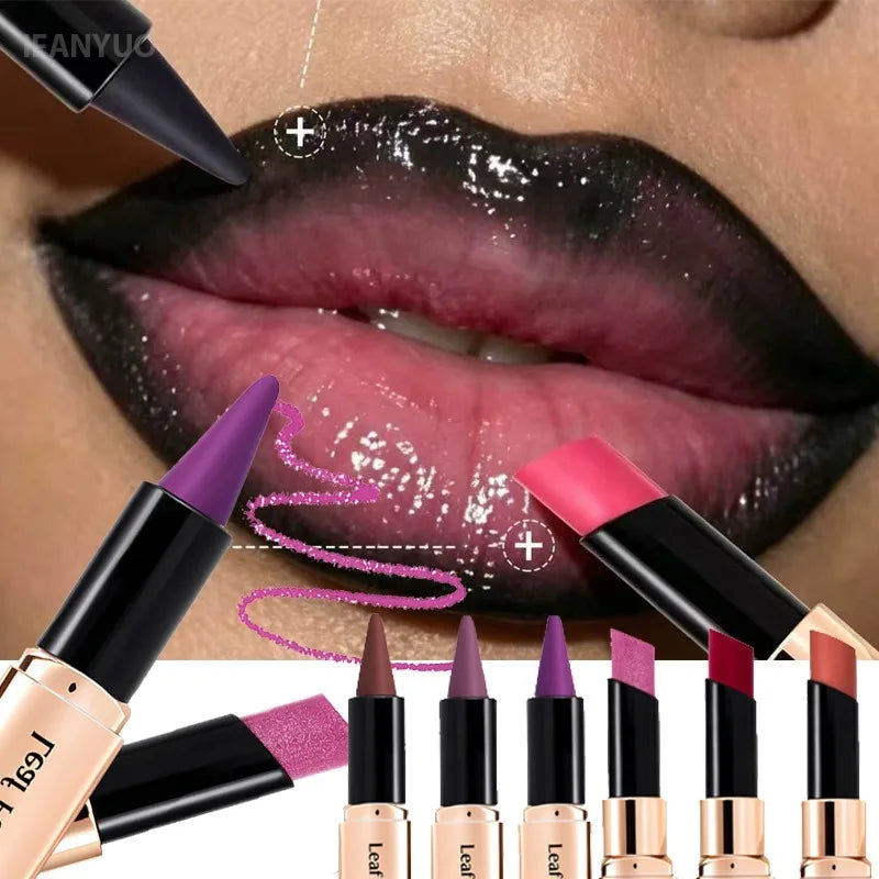 2‑in‑1 Slanted Tip Lip Liner Lipstick Matte Velvet Lip Contour Moisturizing Long Lasting Non‑dry Lip Makeup Daily Party Cosmetic HIP