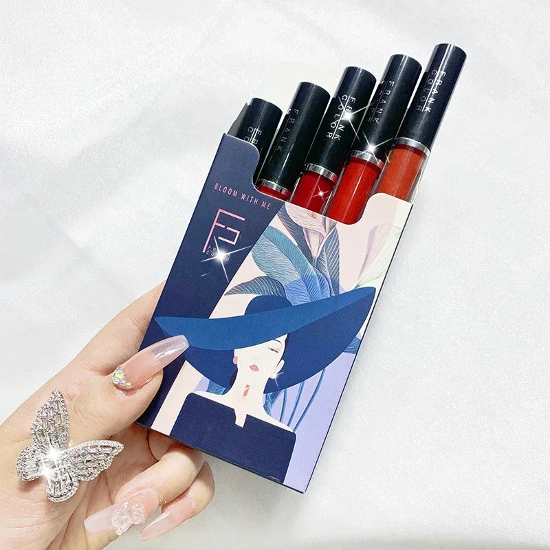 Five Pack Cigarette-shaped Lipstick Set Matte Velvet Lasting Creative Blue Pink Girl Cigarette Tube Lip Glaze Set Lip Makeup HIP