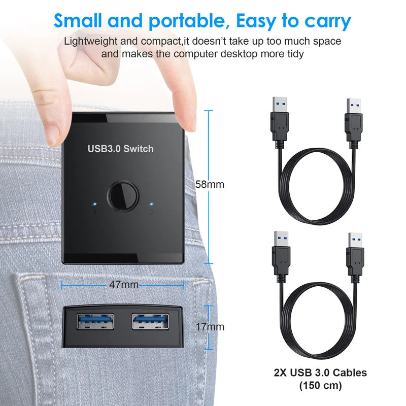 USB 3.0 Bidirectional Switch Hub – 1 Input 2 Output Splitter USB Switch Hub HIP