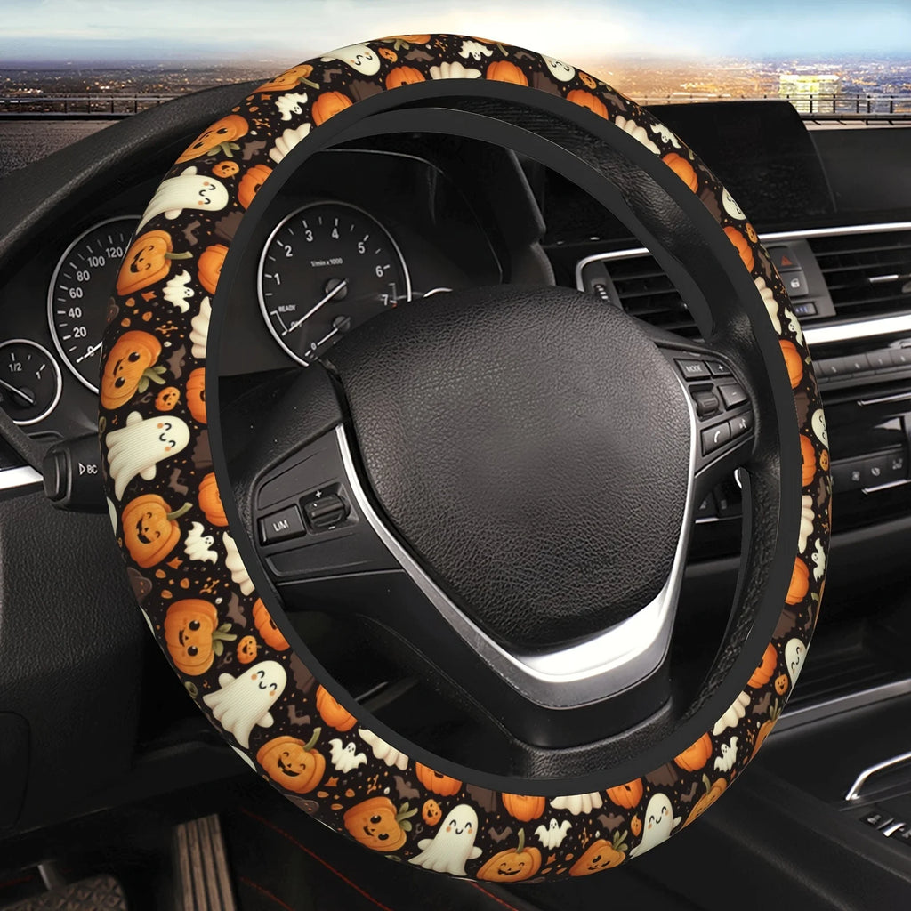 Halloween Neoprene Steering Wheel Cover – Ghosts & Pumpkins Steering Wheel Cover HIP black