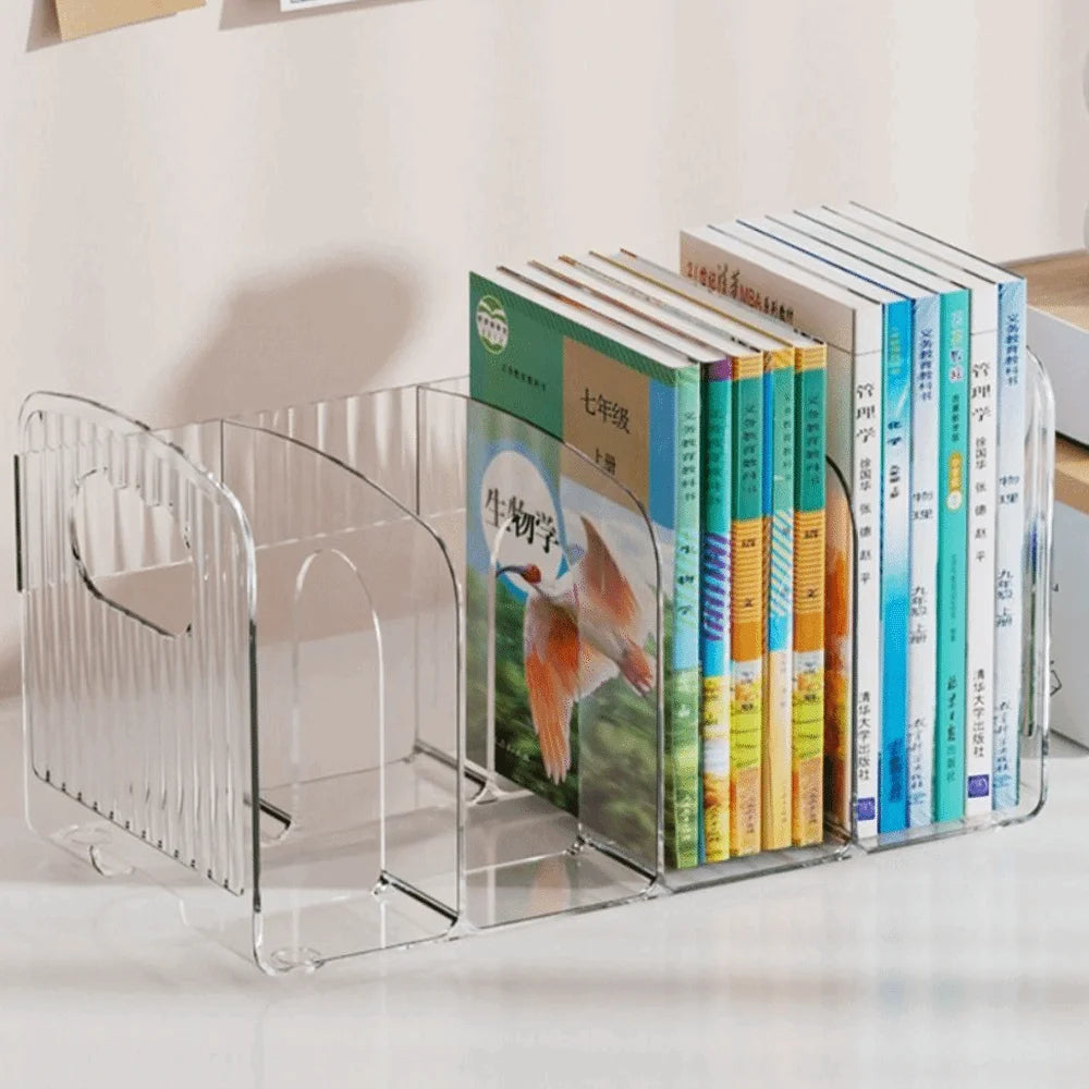 Clear Acrylic Book Stand – Multi-Compartment Desk Organizer Acrylic Desk Organizer HIP