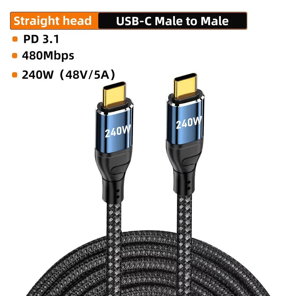 240W USB-C Fast Charging Cable PD3.1 Braided – 2m & 3m USB-C Charging Cable HIP 240W ZT 0.5m