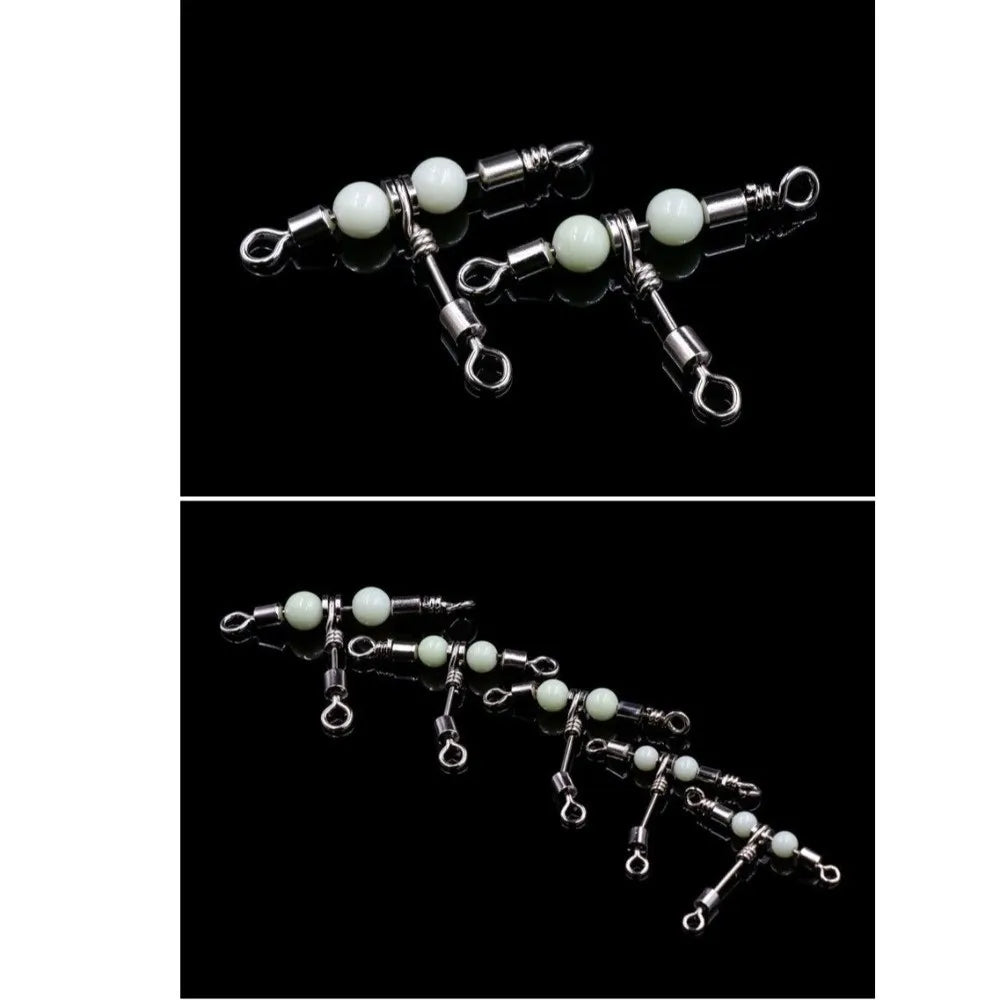 5-Pack 3-Way Rolling Fishing Swivels with Luminous Bead Fishing Swivel Set HIP