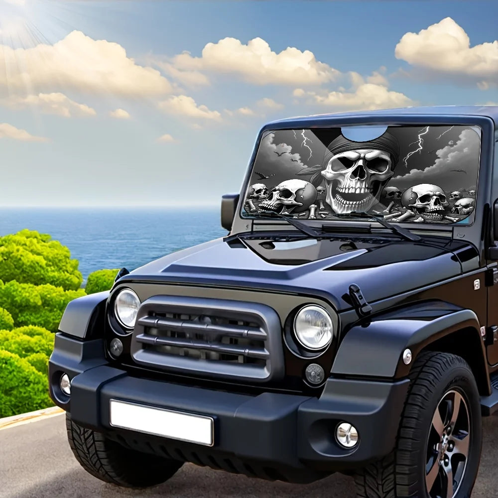 Pirate Skull Car Windshield Sunshade – UV & Heat Protection Car Windshield Sunshade HIP