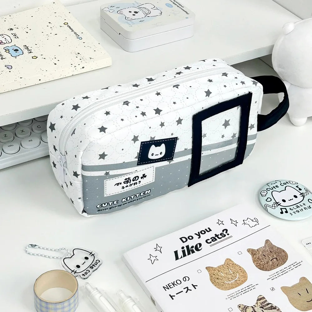 Cat Pencil Case with Photo Window – Large Capacity Pouch Pencil Case HIP Grey