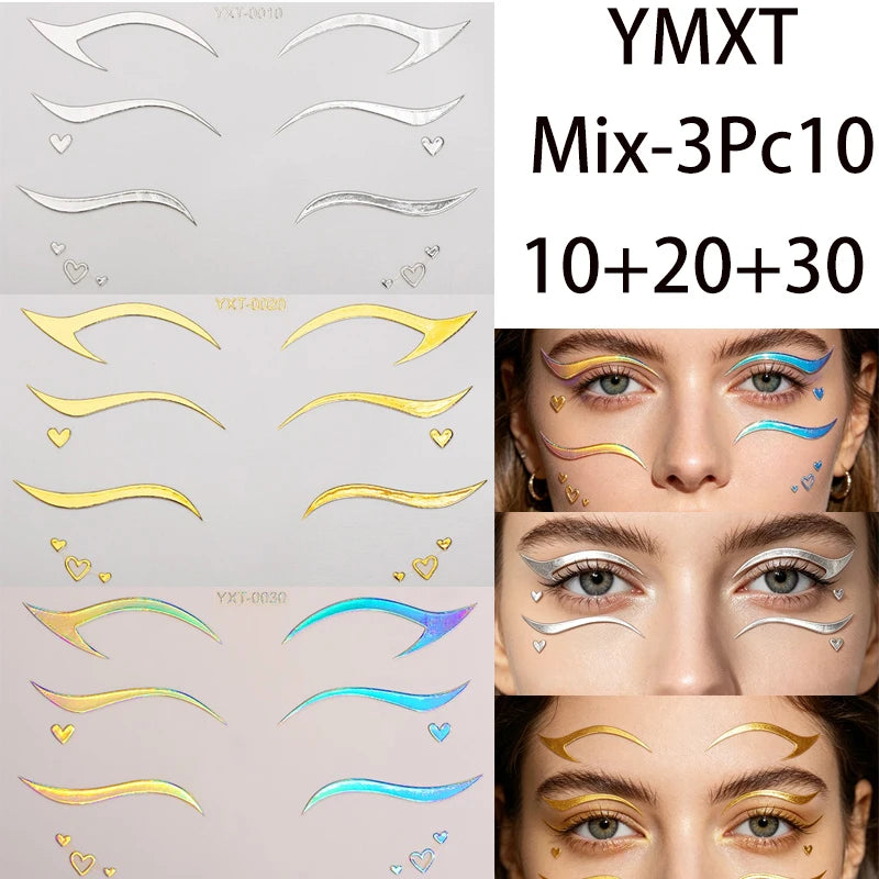 Colorful Eyes Makeup Stickers Laser Eye Eyeliner Eyebrows Face Art Sticker Decals Halloween Temporary Tattoo Party Decorations HIP Mixed-3Pc10