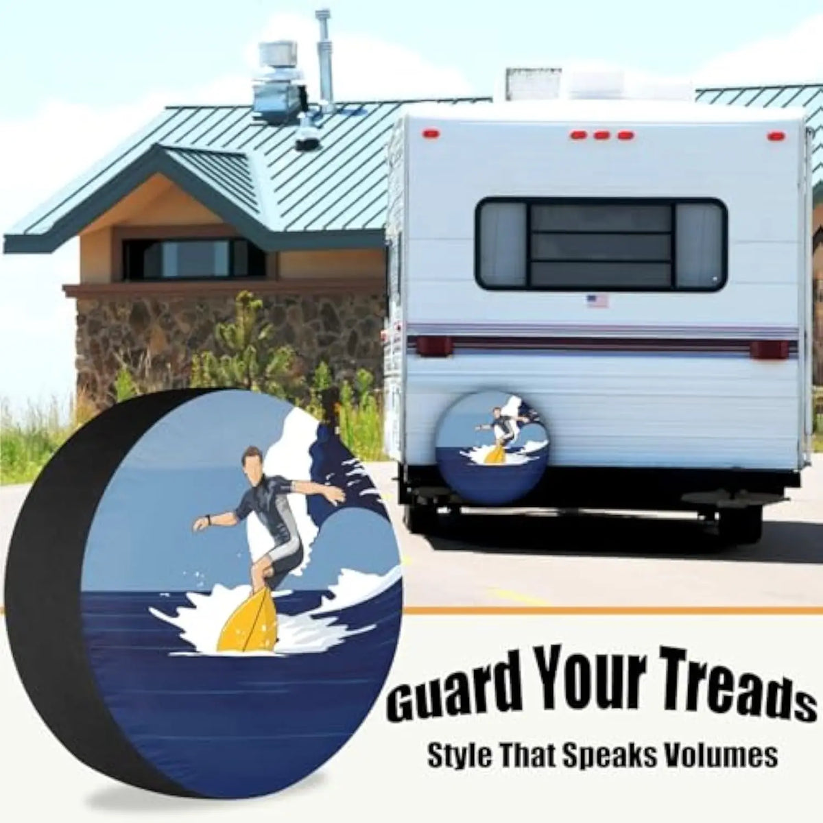 Surfer Wave Spare Tire Cover – Polyester Wheel Protector Spare Tire Cover HIP