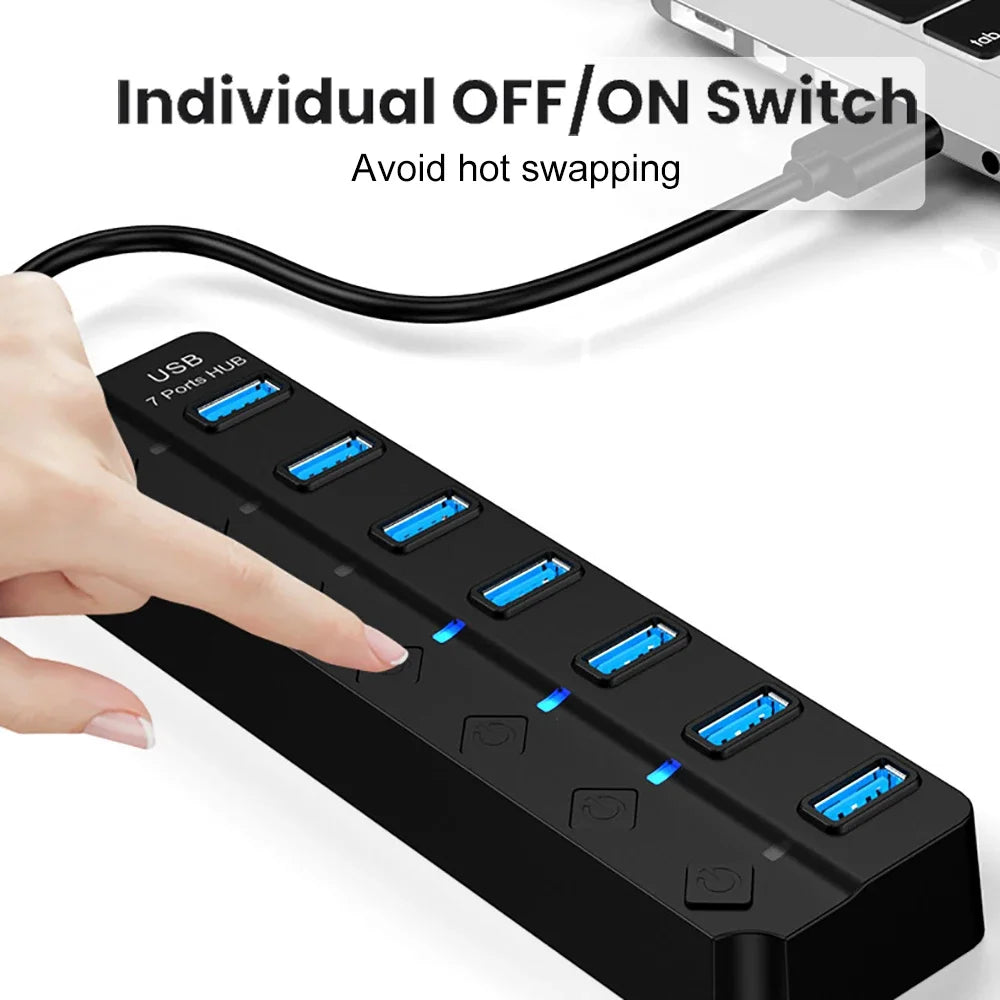 KEBIDUMEI USB 3.0 Hub 4 & 7 Port – Individual On/Off Switches USB Hub HIP