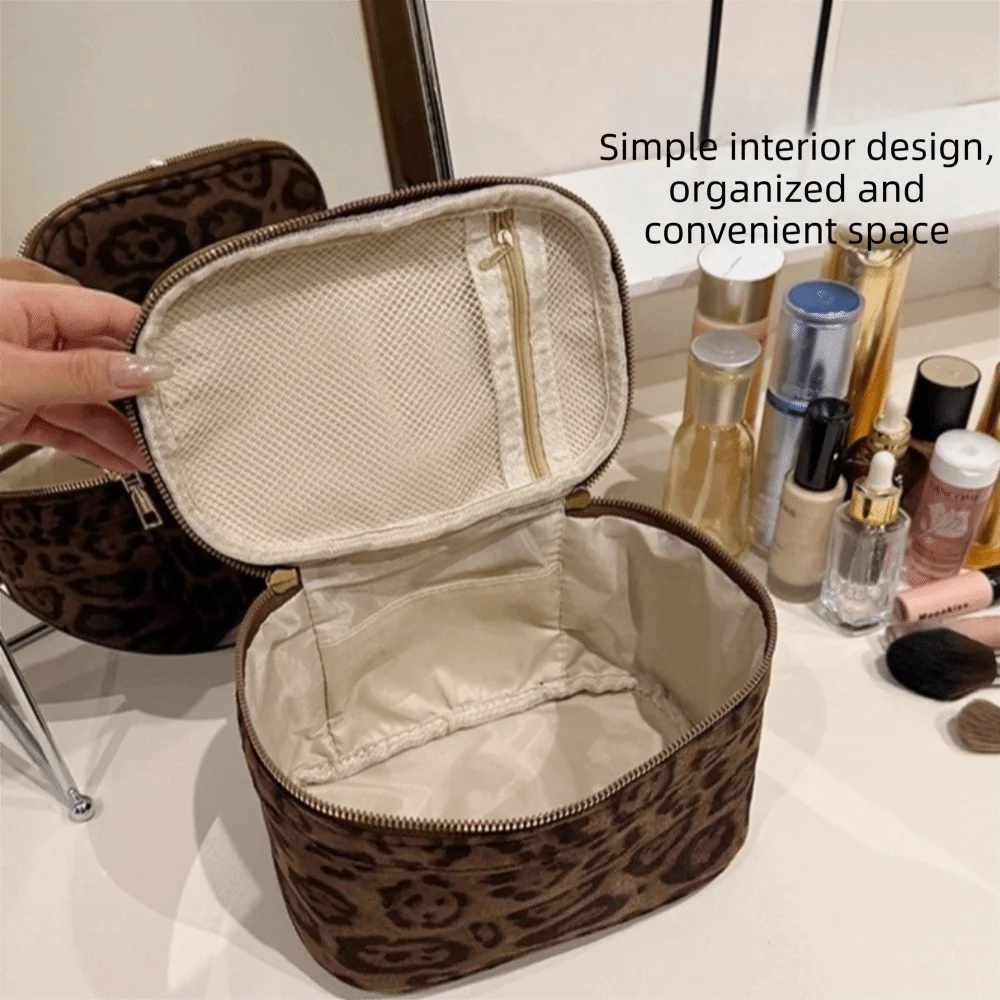 Vintage Leopard Print Large Makeup Bag – Faux Suede Travel Makeup Travel Bag HIP