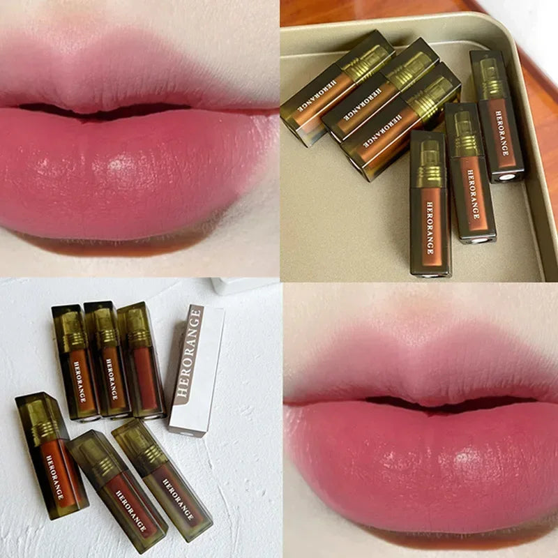 Brown Velvet Matte Lip Gloss Lasting Lip Mud Pigment Non-stick Cup Lip Gloss Waterproof Liquid Lipstick Korean Tinted Lips Stain HIP HERORANGE-01