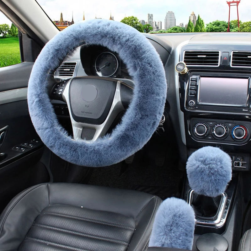 Winter Plush Steering Wheel, Gear & Handbrake Cover Set Steering Wheel Cover Set HIP