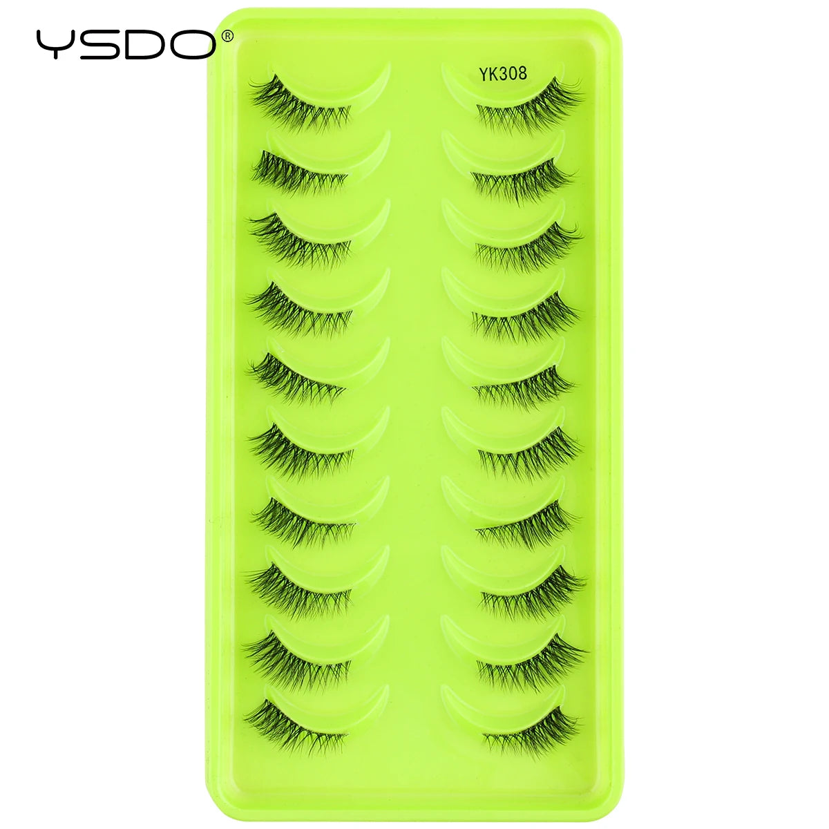 YSDO Fox Half Eye Lashes Soft Natural Faux Mink Eyelashes Fake Lashes Natural Look Short Wispy Clear Band Lash Makeup Multipack HIP 10pairs-YK308