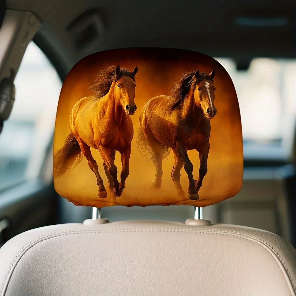 Set of 2 Golden Hour Equine Gallop Car Headrest Covers Car Headrest Covers HIP
