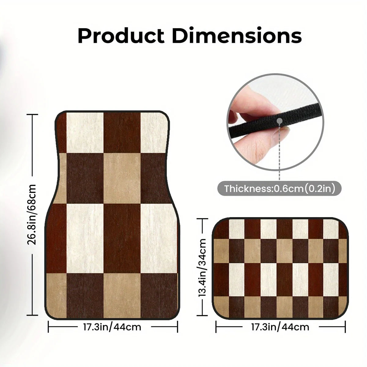 4-Piece Brown Checkerboard Car Floor Mats – Non-Slip Car Floor Mats HIP